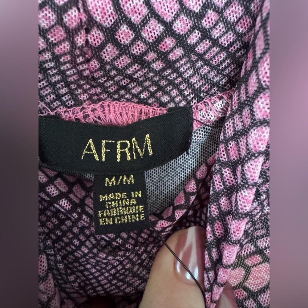🖤💖 AFRM NWT Pink Black Mesh Turtleneck Bodycon Midi Dress Statement Print M - Picture 6 of 8